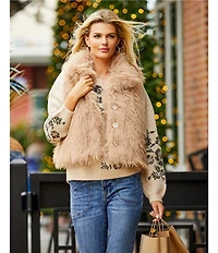 Nurture Petite Size Sleeveless Faux Fur Snap Close Collared Vest