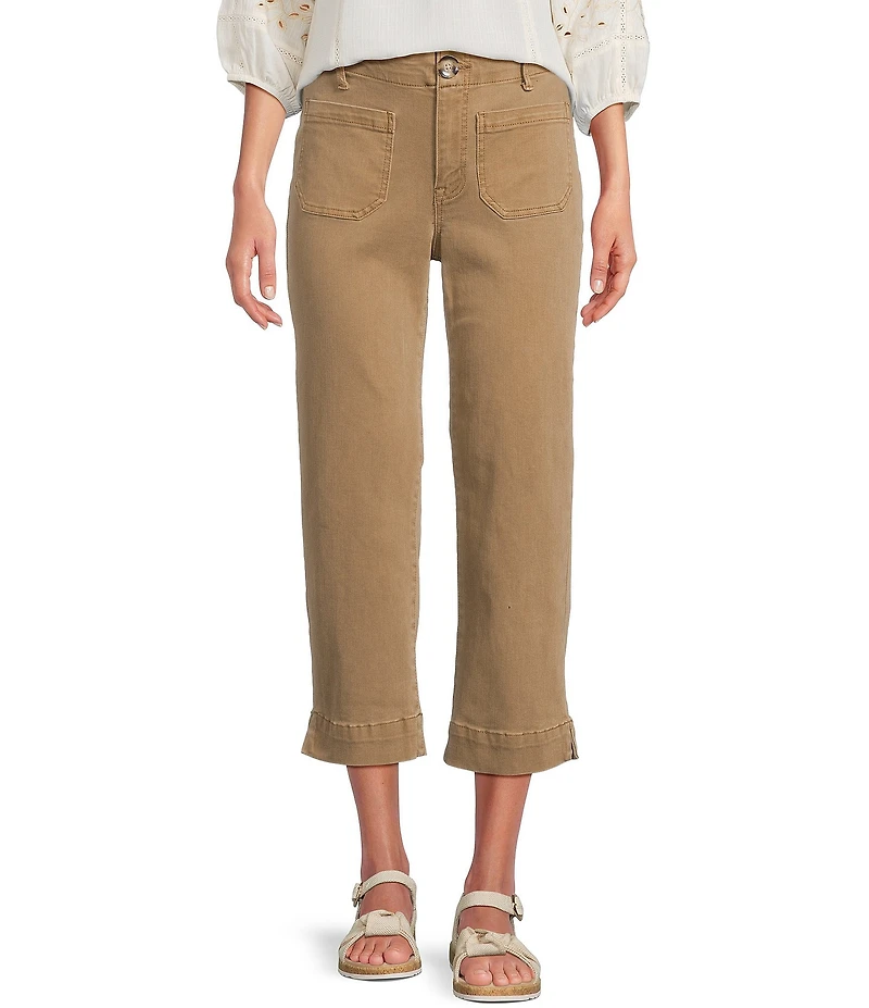 Nurture Petite Size Slub Stretch Denim High Rise Cropped Straight Leg Pants