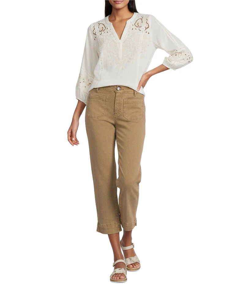 Nurture Petite Size Slub Stretch Denim High Rise Cropped Straight Leg Pants