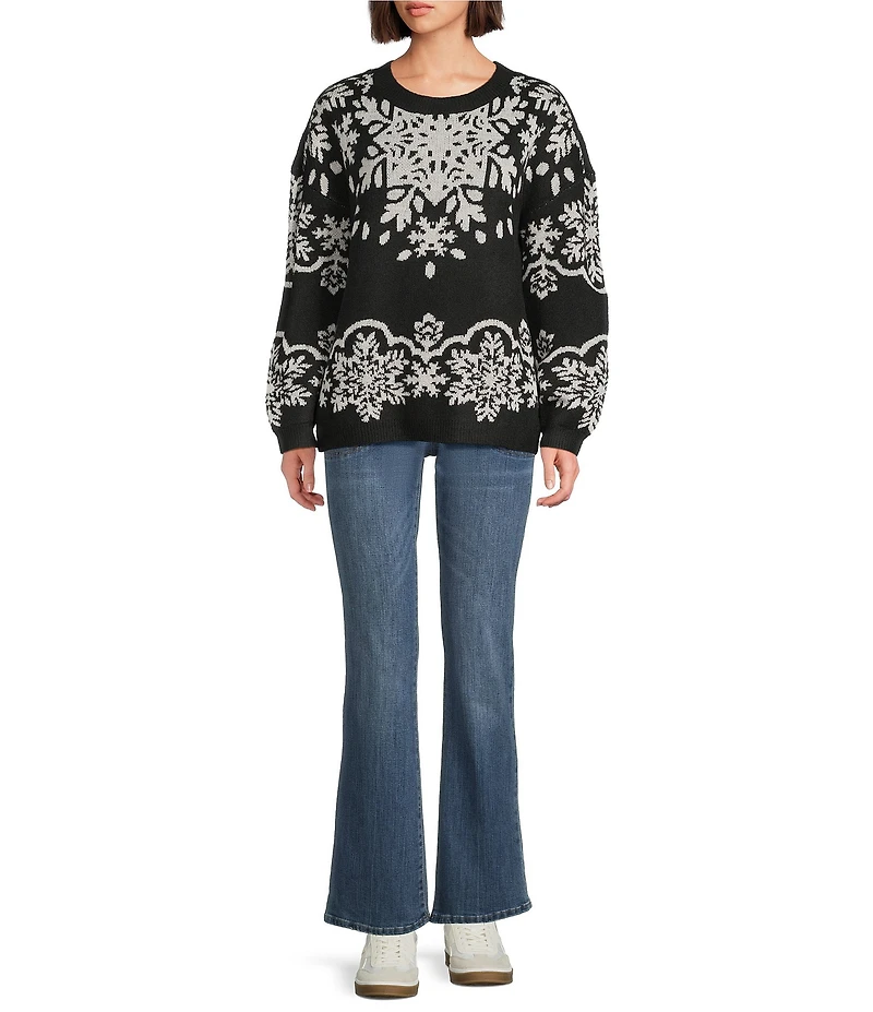 Nurture Petite Size Snow Flake Pattern Long Sleeve Crew Neck Sweater