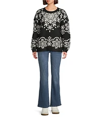 Nurture Petite Size Snow Flake Pattern Long Sleeve Crew Neck Sweater
