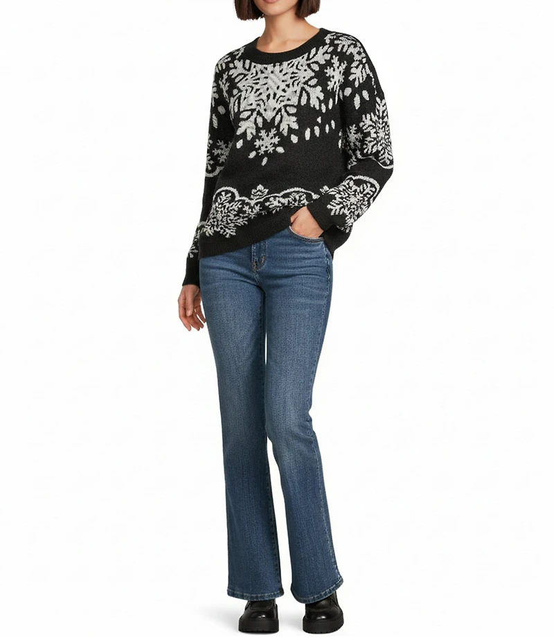Nurture Petite Size Snow Flake Pattern Long Sleeve Crew Neck Sweater