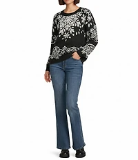 Nurture Petite Size Snow Flake Pattern Long Sleeve Crew Neck Sweater