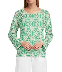 Nurture Petite Size Two-Tone Crochet Bracelet Sleeve Crew Neck Top