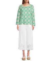 Nurture Petite Size Two-Tone Crochet Bracelet Sleeve Crew Neck Top