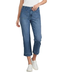 Nurture Petite Stretch Denim High Rise Side Slit Hem Cropped Straight Leg Jeans