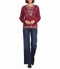 Nurture Petite Woven Bracelet Sleeve Crew Neck Ruffle Top