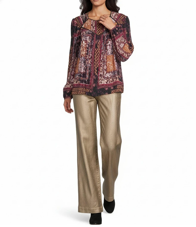 Nurture Pintuck Bracelet Sleeve Crew Neck Top