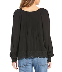 Nurture Pintuck Lace Hem Long Sleeve Scoop Neck Top