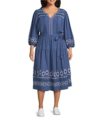 Nurture Plus Embroidered 3/4 Sleeve Midi Dress