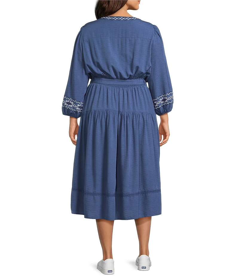 Nurture Plus Embroidered 3/4 Sleeve Midi Dress