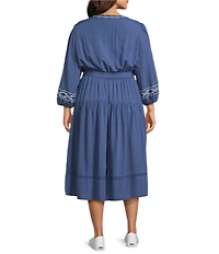 Nurture Plus Embroidered 3/4 Sleeve Midi Dress