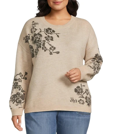 Nurture Plus Long Sleeve Crew Neck Oat Floral Sweater