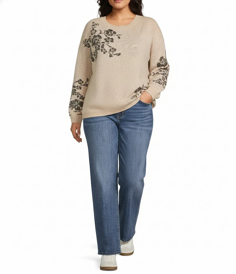 Nurture Plus Long Sleeve Crew Neck Oat Floral Sweater