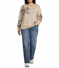 Nurture Plus Long Sleeve Crew Neck Oat Floral Sweater