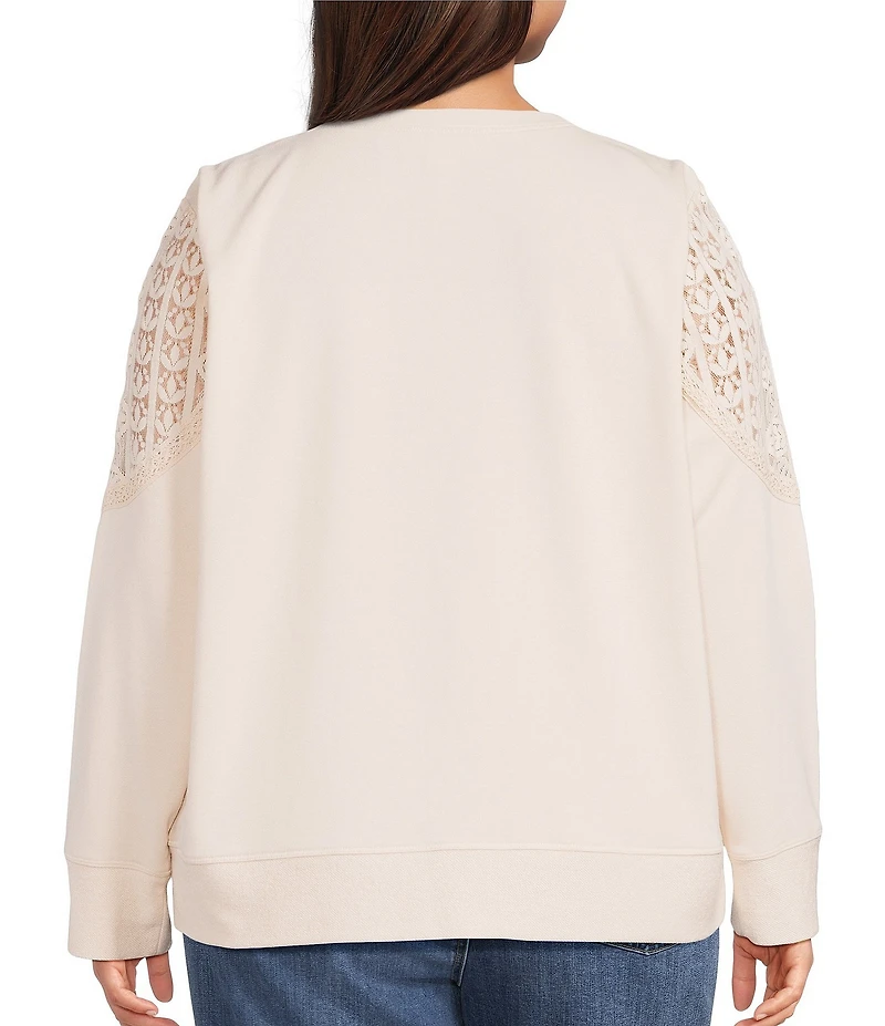 Nurture Plus Mixed Media Lace Crew Neck Long Sleeve Top