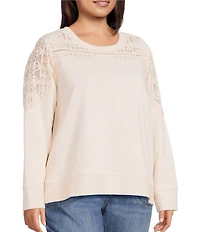 Nurture Plus Mixed Media Lace Crew Neck Long Sleeve Top