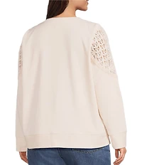 Nurture Plus Mixed Media Lace Crew Neck Long Sleeve Top
