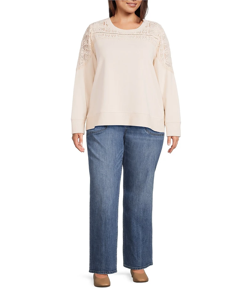Nurture Plus Mixed Media Lace Crew Neck Long Sleeve Top