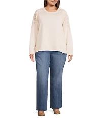 Nurture Plus Mixed Media Lace Crew Neck Long Sleeve Top