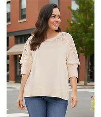 Nurture Plus Mixed Media Lace Crew Neck Long Sleeve Top