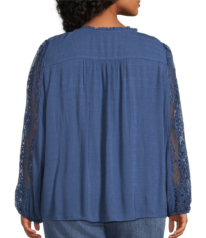 Nurture Plus Mixed Media Lace Y-Neck Long Sleeve Top