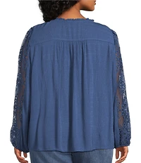 Nurture Plus Mixed Media Lace Y-Neck Long Sleeve Top