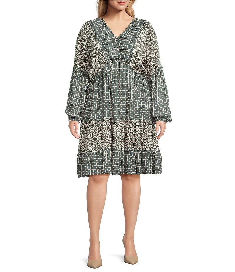 Nurture Plus Print Mix Long Sleeve Short Dress