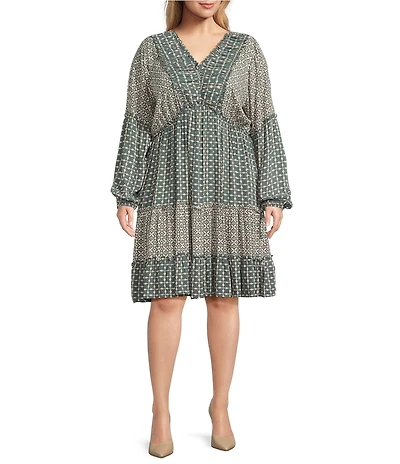 Nurture Plus Print Mix Long Sleeve Short Dress
