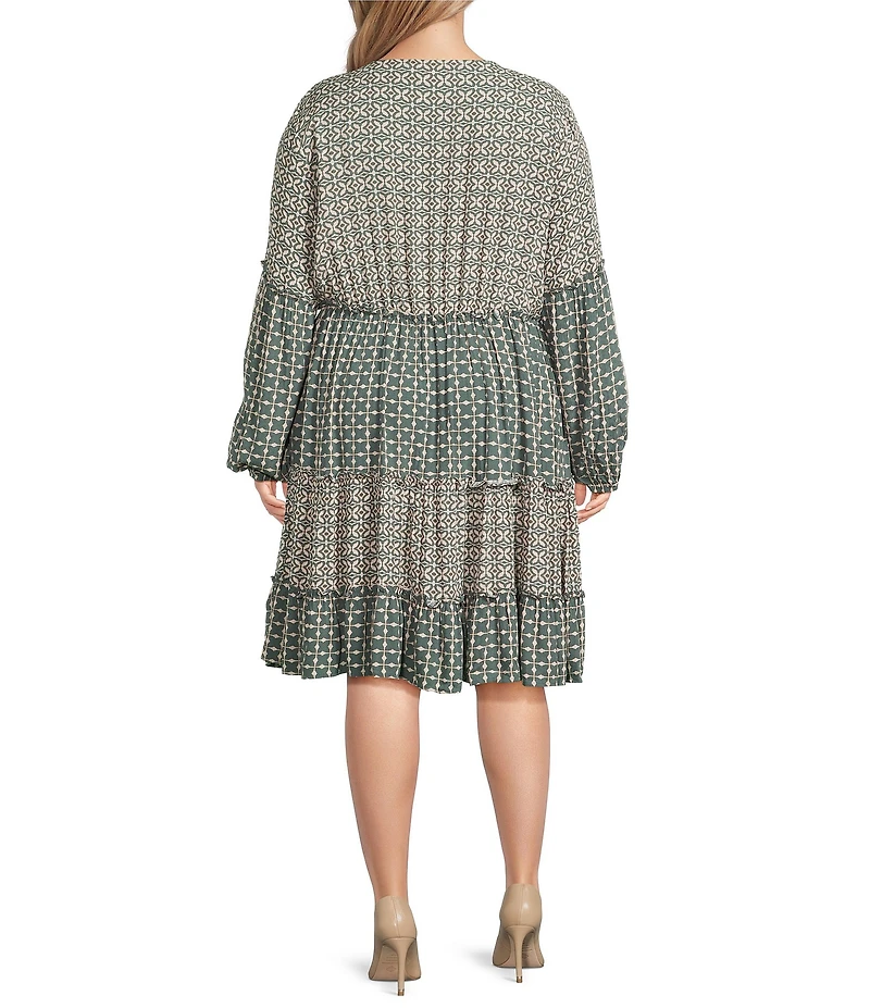 Nurture Plus Print Mix Long Sleeve Short Dress