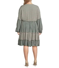 Nurture Plus Print Mix Long Sleeve Short Dress