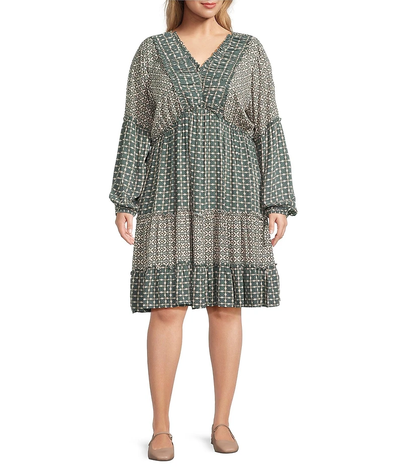 Nurture Plus Print Mix Long Sleeve Short Dress