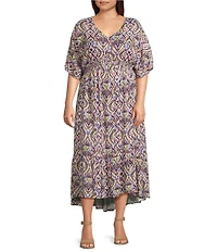 Nurture Plus Size V-Neck Short Sleeve Midi Dress
