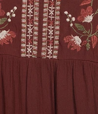 Nurture Plus Size 3/4 Sleeve Keyhole Neck Embroidered Square Yoke Top