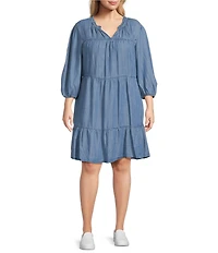 Nurture Plus Size 3/4 Sleeve V-Neck Ruffle Tiered A-Line Dress