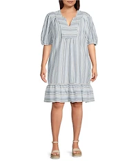 Nurture Plus Size Elbow Sleeve V-Neck Short Dress
