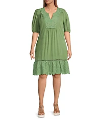 Nurture Plus Size Elbow Sleeve V-Neck A-Line Dress