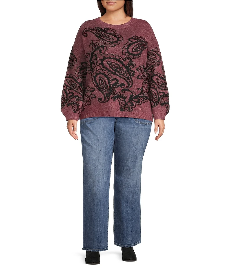 Nurture Plus Size Long Sleeve Crew Neck Maroon Paisley Sweater