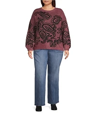 Nurture Plus Size Long Sleeve Crew Neck Maroon Paisley Sweater
