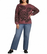 Nurture Plus Size Long Sleeve Crew Neck Maroon Paisley Sweater