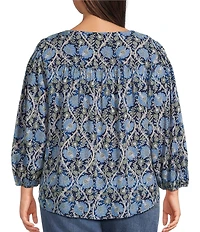 Nurture Plus Size Pintucked Yoke Crew Neck 3/4 Sleeve Top