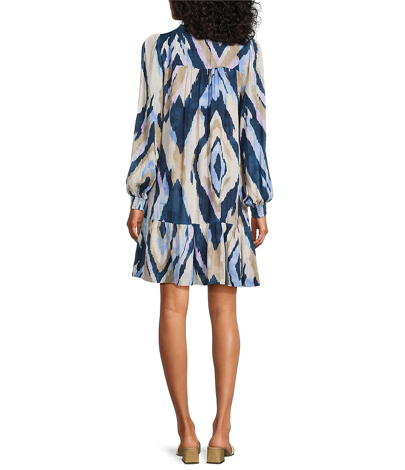 Nurture Printed Long Sleeve Button Front Ruffle Y-Neck Dress