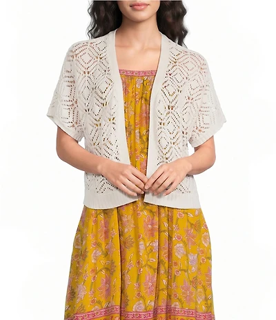Nurture Short Dolman Sleeve Crochet Open Cardigan