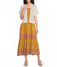 Nurture Short Dolman Sleeve Crochet Open Cardigan