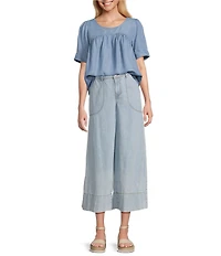 Nurture Short Sleeve Crew Neck Curved Yoke Top