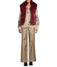 Nurture Sleeveless Faux Fur Snap Close Collared Vest