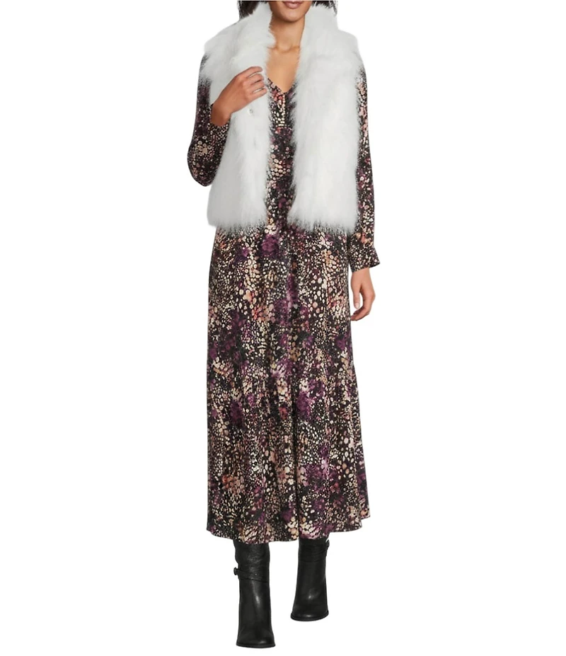 Nurture Sleeveless Faux Fur Snap Close Collared Vest