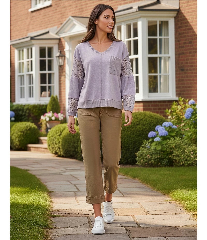 Nurture Slub Stretch Denim High Rise Cropped Straight Leg Pants