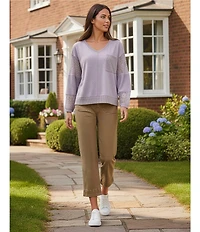 Nurture Slub Stretch Denim High Rise Cropped Straight Leg Pants