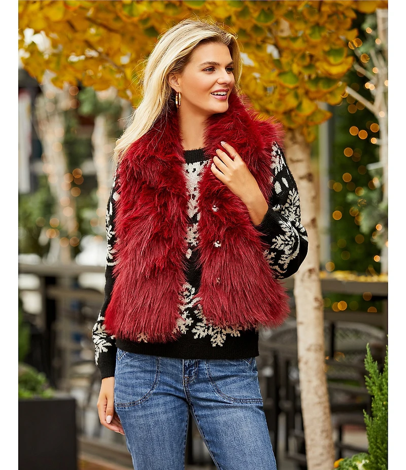 Nurture Snow Flake Pattern Long Sleeve Crew Neck Sweater